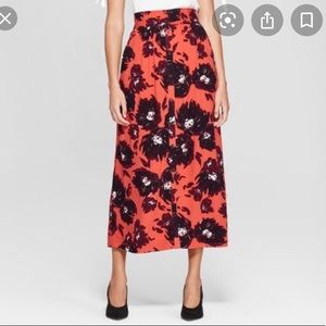 Target Printed Tie Waist Midi Skirt